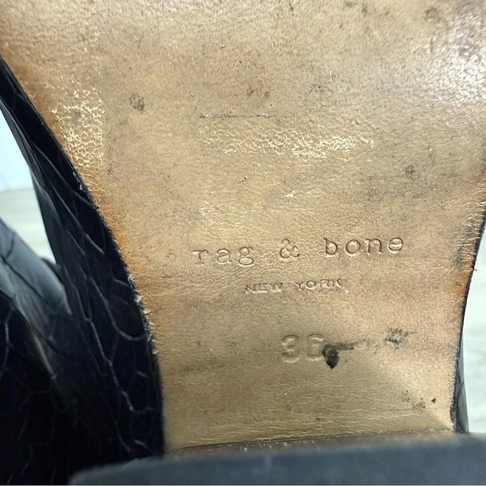 rag & bone Harrow Black Croc Embossed Leather Ankle Boots Size 36 - Picture 7 of 8